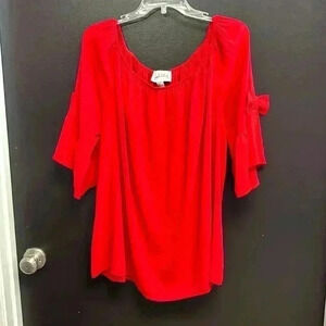 Joseph Ribkoff Off Shoulder Blouse.  Lipstick Red color.  Women’s size 20.